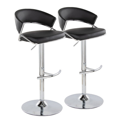 Black Faux Leather Barstools - 2 Adjustable Swivel Chrome Bar Stools