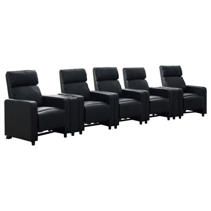 Warren Black Upholstered 5-seater Home Theater with 2 Wedge Consoles