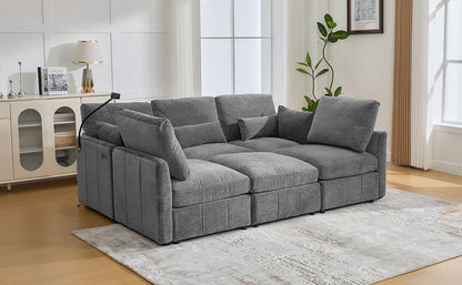 Grey Modular Sectional Sofa - 5 Seat Chenille Sofa Bed