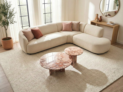 Pink Marble Round Coffee Table Set - 2 Piece