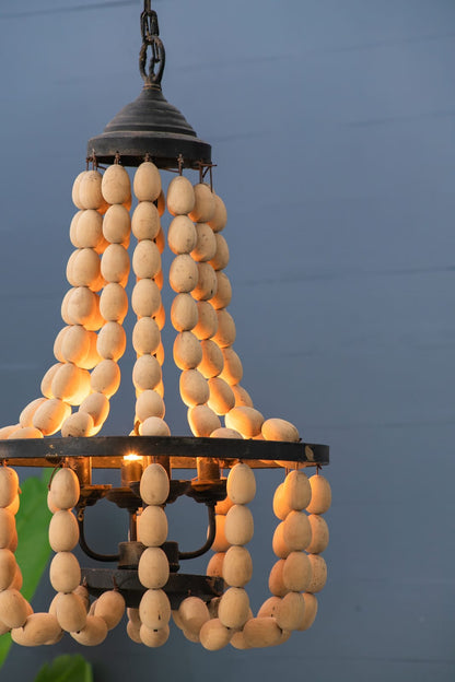 Large Beige Iron Beaded Chandelier - 4 Lights