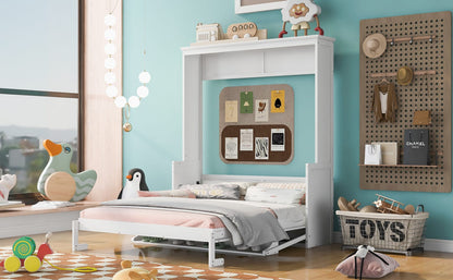 Queen Murphy Bed with Shelf for Bedroom Storage in White