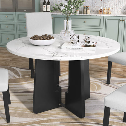 Round Dining Table, 43-Inch MDF, White/Black Modern Farmhouse Style
