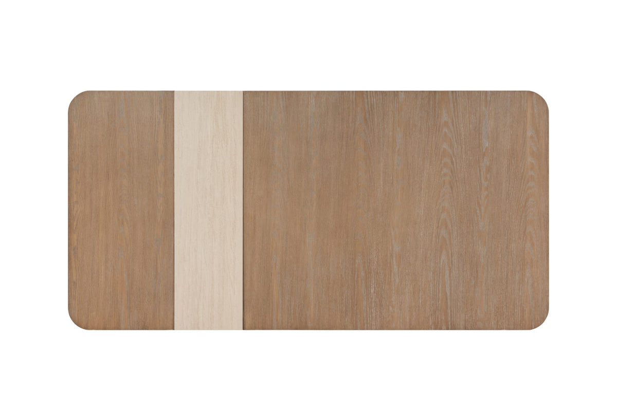 84" Beige Solid Wood Dining Table with Stone Slab Top