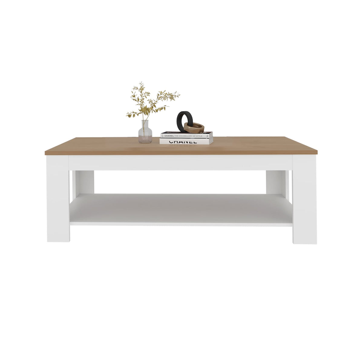 White Engineered Wood Dining Table with Shelf - 47.2" W