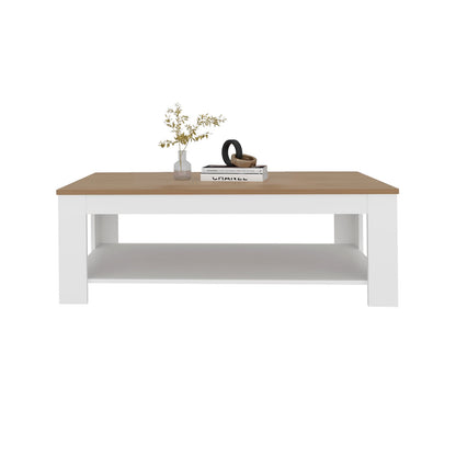 White Engineered Wood Dining Table with Shelf - 47.2" W