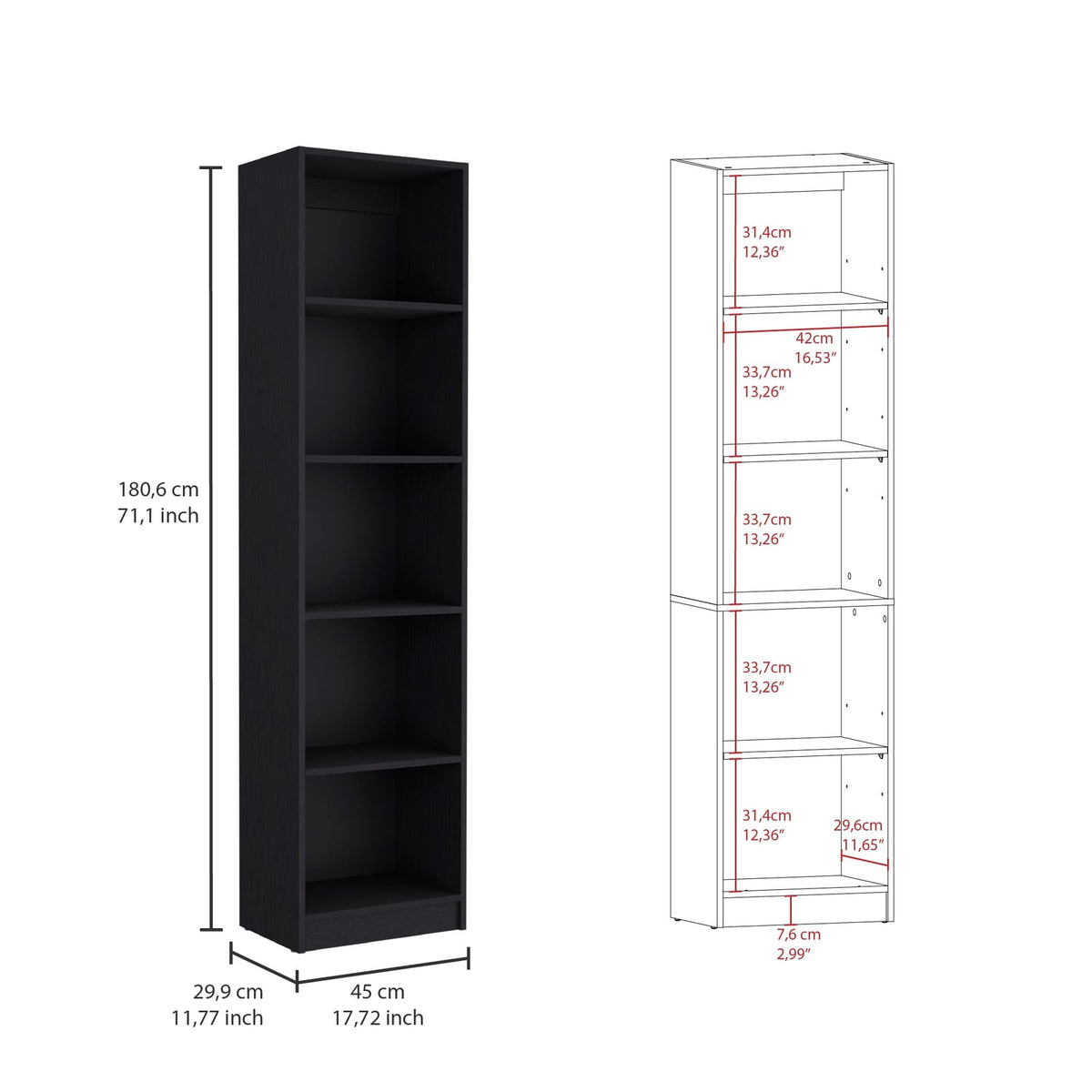 Wenge 3 Piece Bookcase Set - 8 Shelves for Living Room