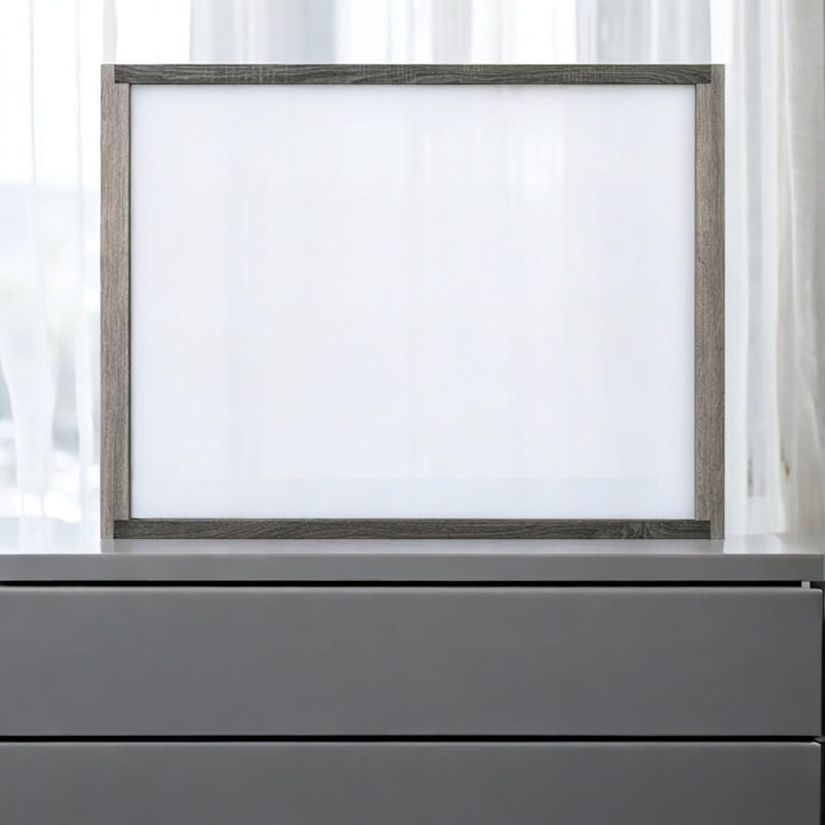 Gray Mirror Vanity with Synthetic Wood Finish for Bedroom