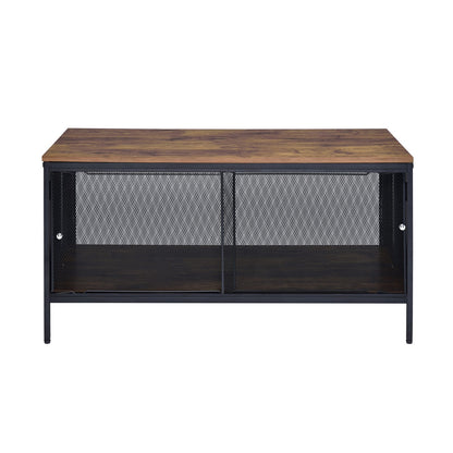 Antique Oak & Black Coffee Table - 4 Sliding Doors