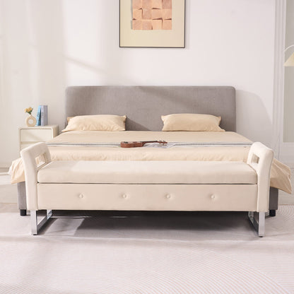 Beige Velvet Storage Bench - Bedroom Footstool