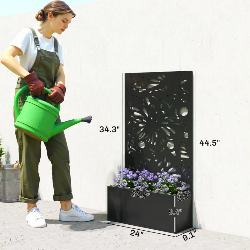 Black Metal Garden Planter for Patio or Poolside