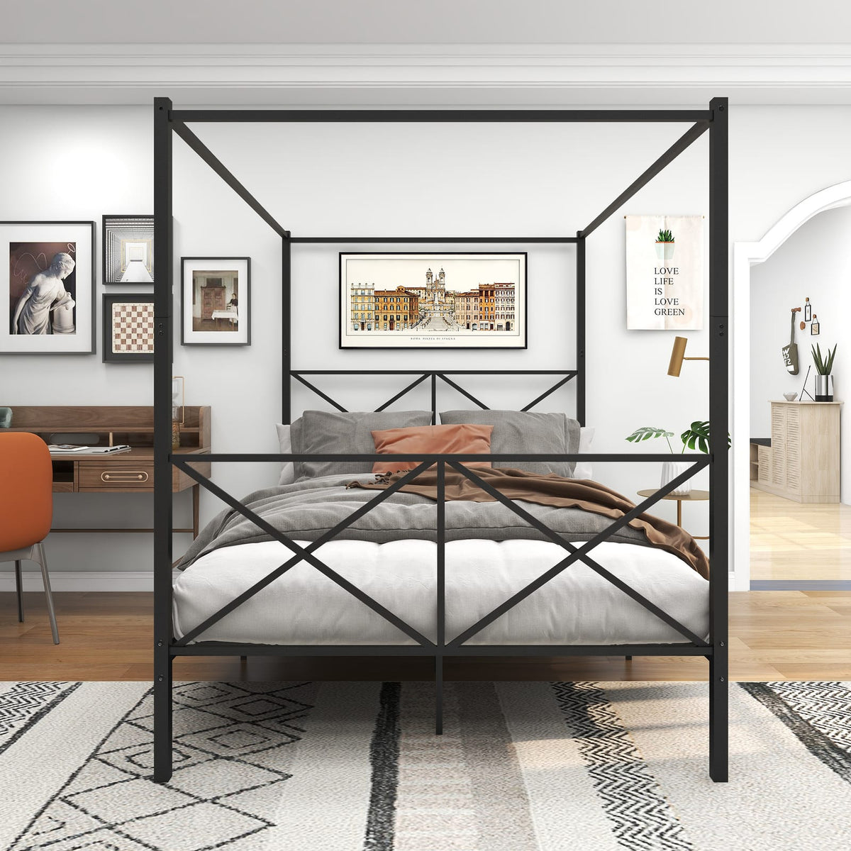 Queen Metal Bed Frame Black - Bedroom Support