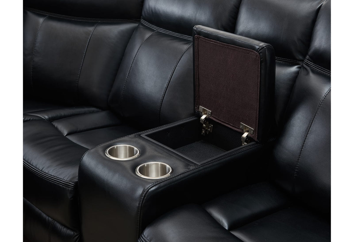 Living Room Black Faux Leather Curved Sectional Sofa with Blue LED Accent Lighting