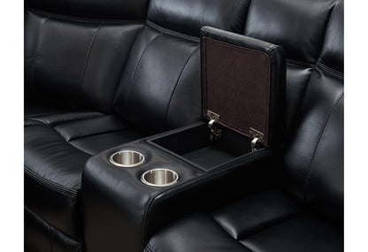 Living Room Black Faux Leather Curved Sectional Sofa with Blue LED Accent Lighting