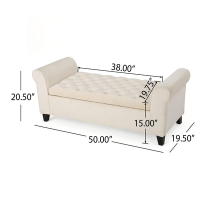 Ivory Fabric Storage Bench - 50" Seat, Black Legs