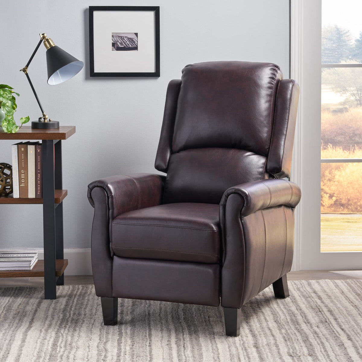 Burgundy PU Recliner Chair - Comfortable & Stylish for Living Room