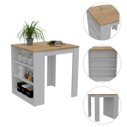 White Particle Board Kitchen Storage Island with Pine Accents