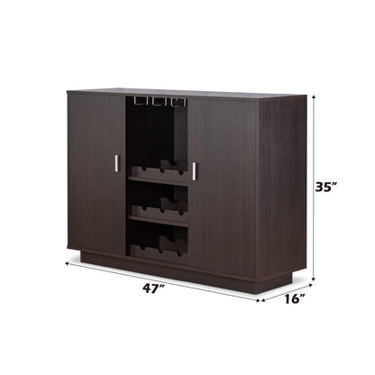 Espresso Wine Cabinet with Storage Shelves for Living Room