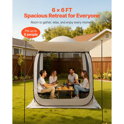 6 Person Beige Steel Pop Up Screen Tent