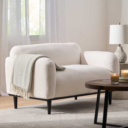 White Polyester Loveseat with Birch Wood Legs for Modern Living Room