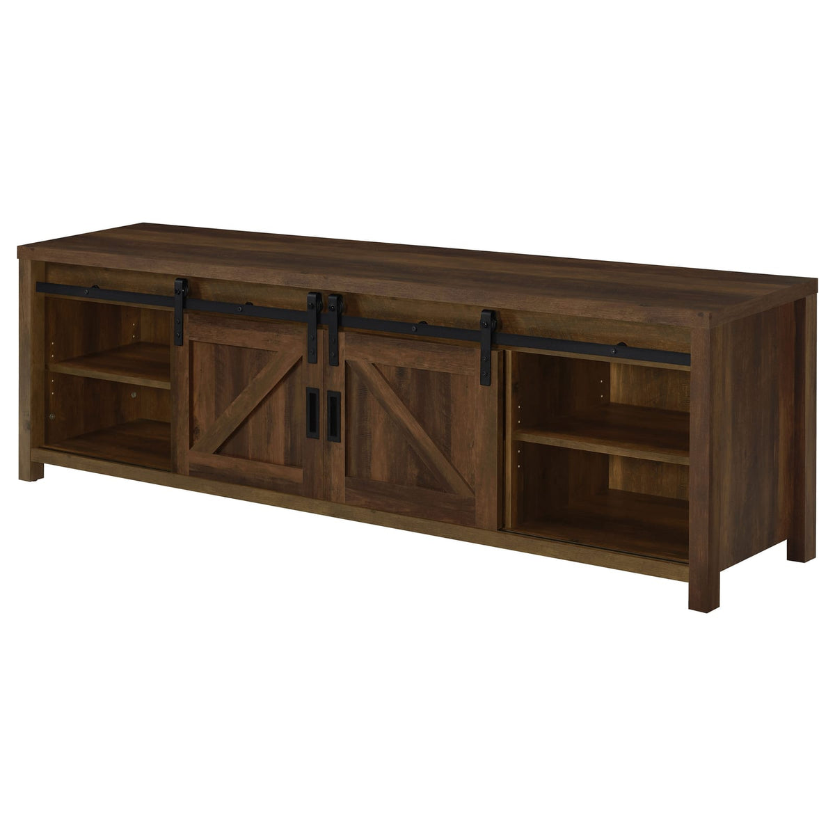 70-79 Inch Brown Wood Metal TV Stand with 2 Doors
