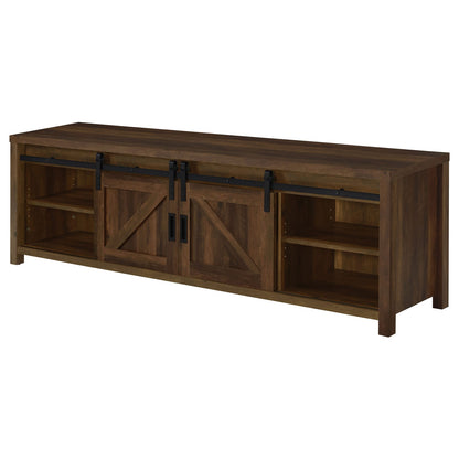 70-79 Inch Brown Wood Metal TV Stand with 2 Doors