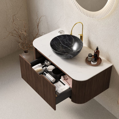 DINA 36" Bathroom Vanity - Black Bowl Ceramic, Dark Walnut
