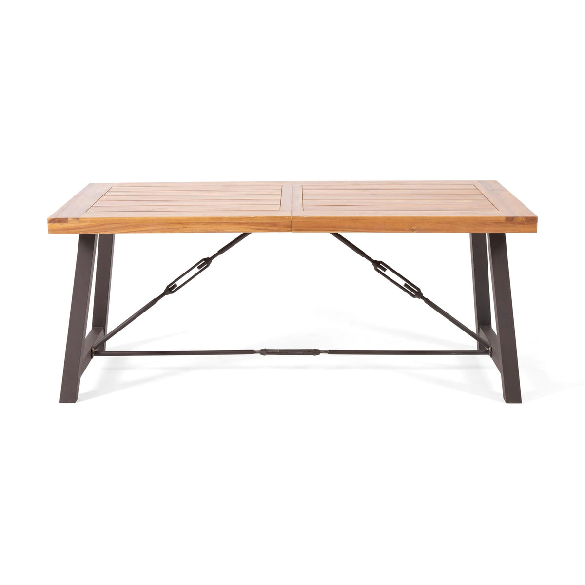 Transitional Acacia Wood Patio Dining Set with Iron Frame