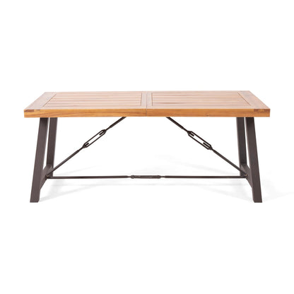Transitional Acacia Wood Patio Dining Set with Iron Frame