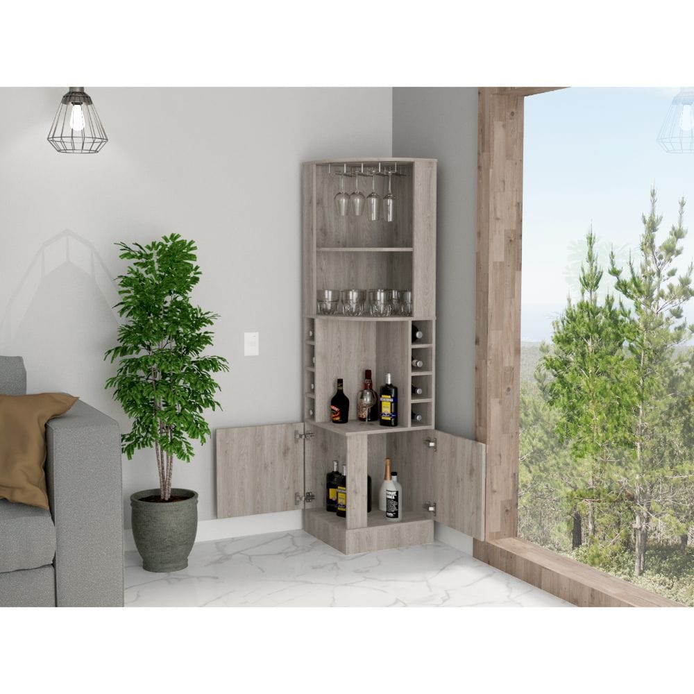 Light Gray Seattle Bar Cabinet - 8 Bottle Storage