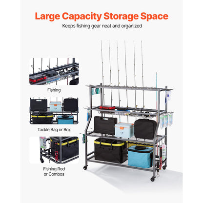 15 Pole Fishing Rod Holder - Garage & Storage Cart Organizer