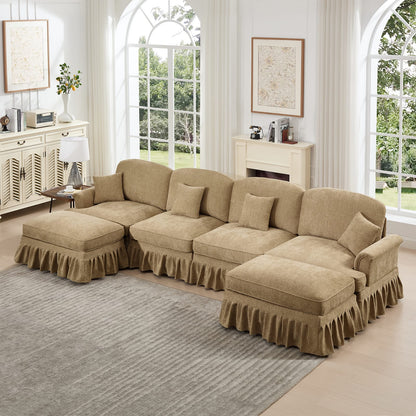 Light Coffee Chenille 4 Seat Sectional Sofa Couch for Living Room