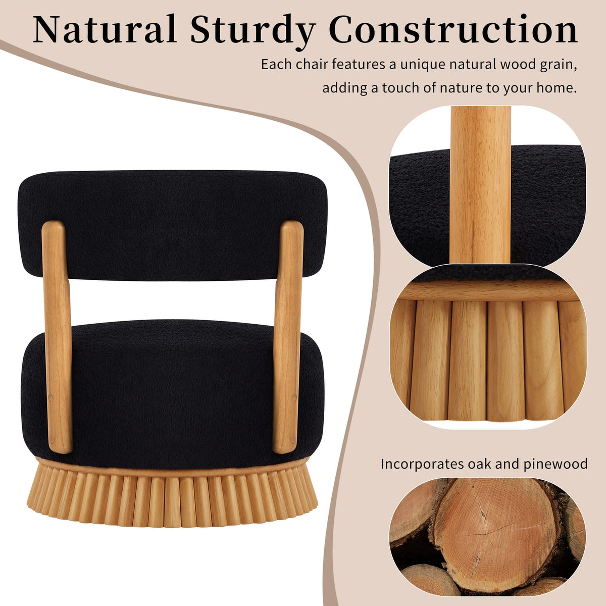 Black Boucl Armless Chair - 27.5" Farmhouse Style Accent Seat