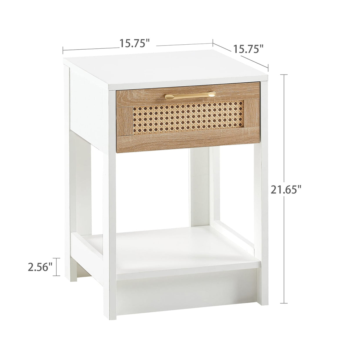 White Rattan End Table with Drawer - Nightstand for Bedroom or Living Room