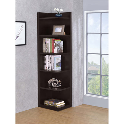Cappuccino 6-Tier Corner Bookcase - Brown Wood Shelving
