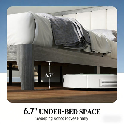 Queen Bed Frame Beige Gray Linen Look Headboard