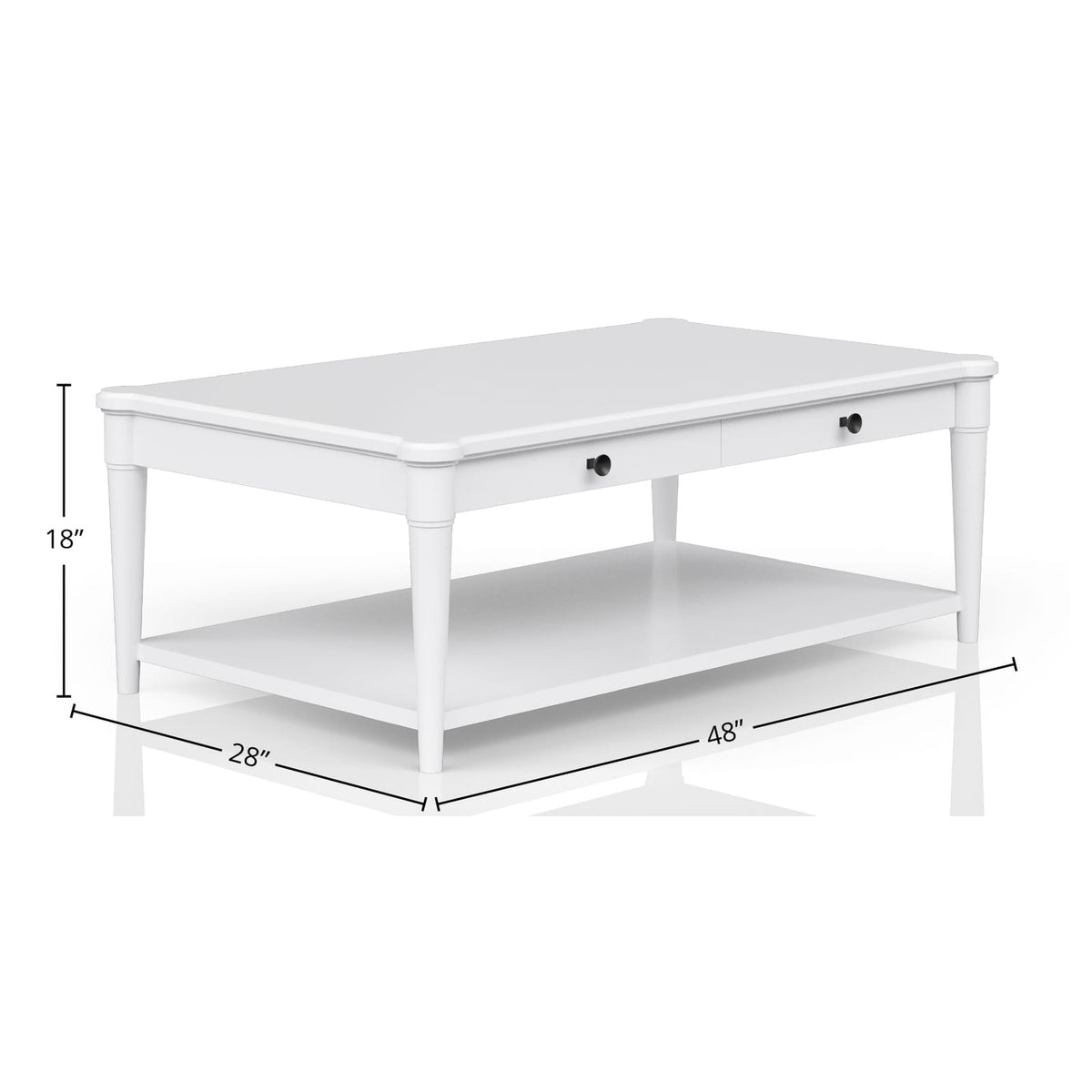 White Cocktail Table with Storage Drawers - 48" x 28" for Living Room