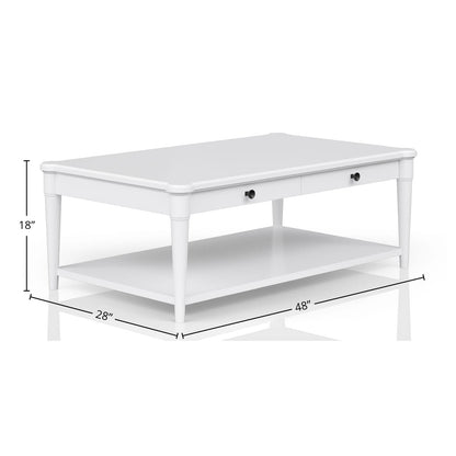 White Cocktail Table with Storage Drawers - 48" x 28" for Living Room