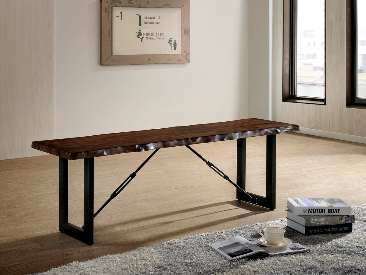 Industrial Dining Room Bench in Walnut and Black Metal Wood Finish