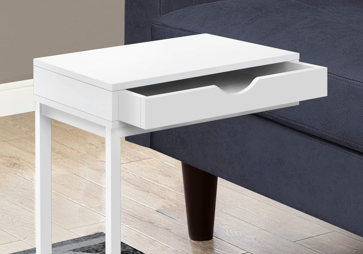 White Metal Accent Table with Storage Drawer for Living Room
