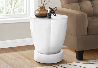 White Metal Drum Accent Table - Side, End, Nightstand for Living Room