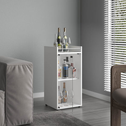 White Bar Cabinet with 1 Glass Door & 3 Shelves for Living Room