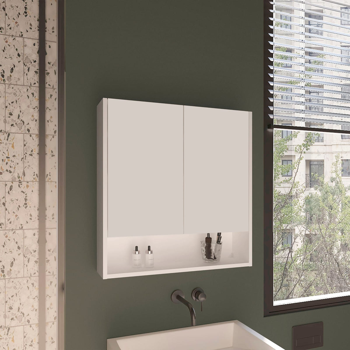 Wall Mounted White Bathroom Medicine Cabinet with 4 Shelves