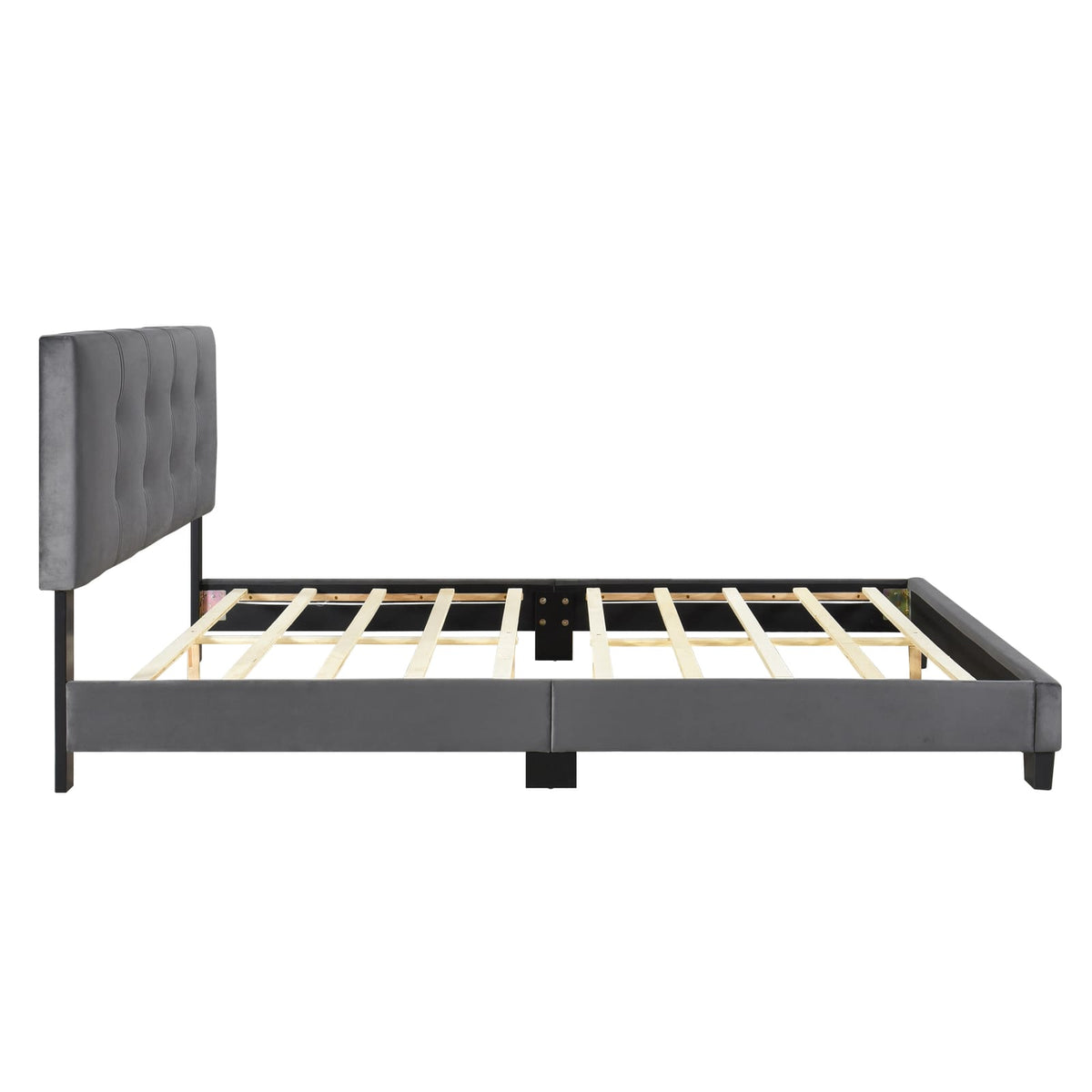 Queen Platform Bed Dark Gray Velvet - Adjustable Height Headboard