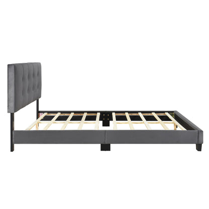 Queen Platform Bed Dark Gray Velvet - Adjustable Height Headboard