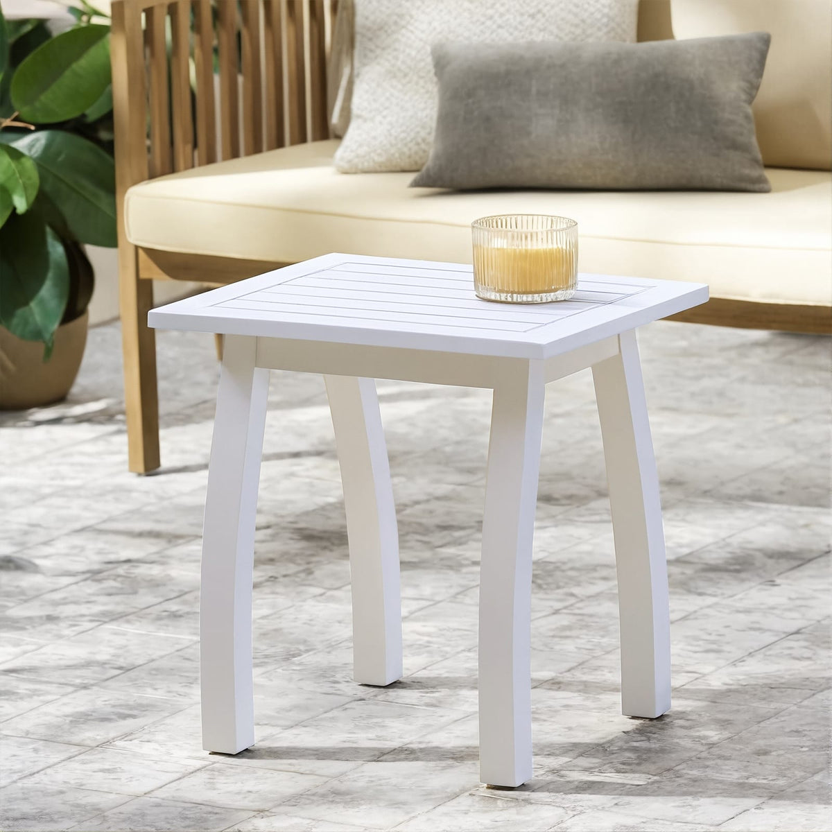 White Acacia Wood End Table - Outdoor Patio Table