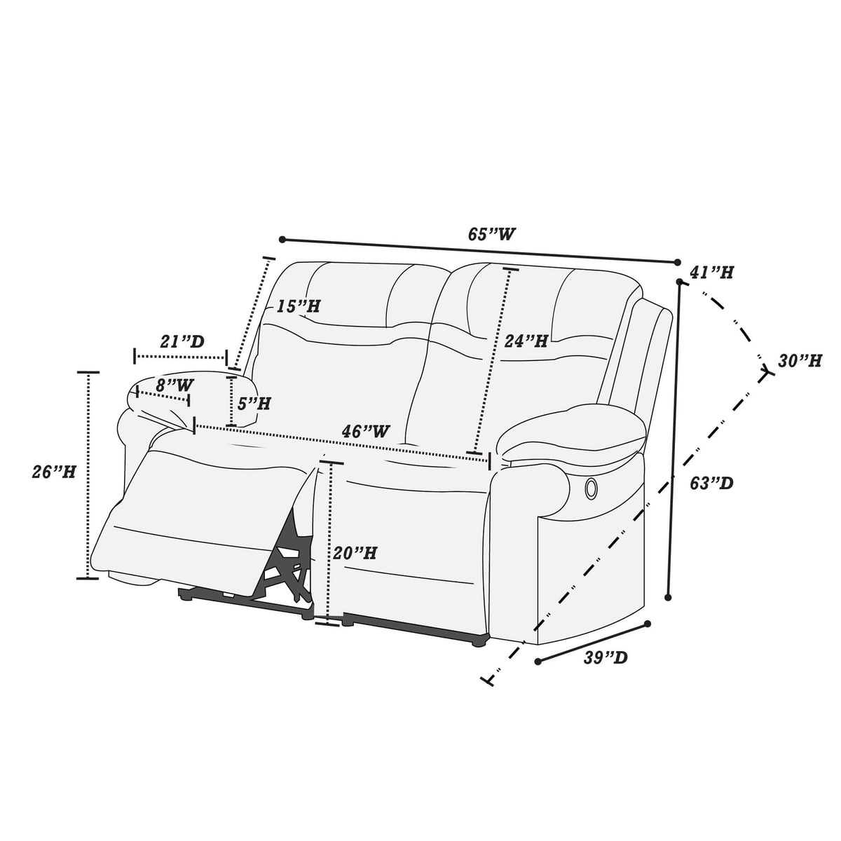 Modern Brown Power Reclining Loveseat - Pillow Arms & USB Port
