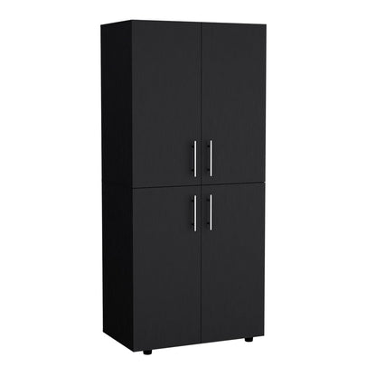 Black Armoire Wardrobe - 70" Tall, Double Doors & Shelves for Bedroom