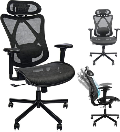 Black Mesh Office Chair with Adjustable Lumbar Support and Headrest