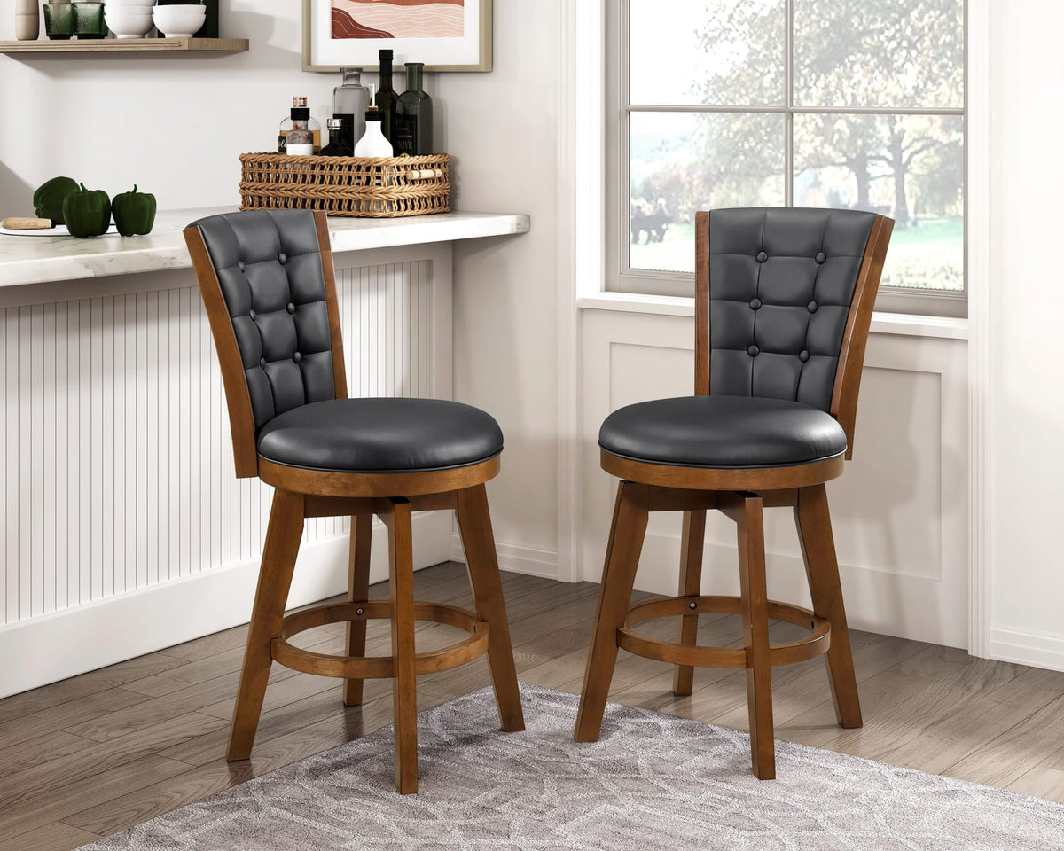 Chestnut Solid Wood Swivel Counter Height Chairs for Dining Room